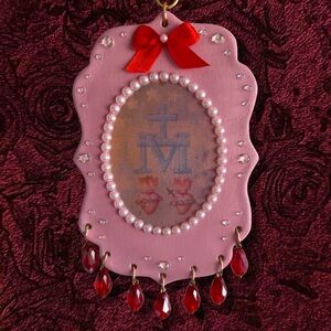 Handmade Custom Coquette Pearl Glass Bead Clay Wall Hanger Homeware Art Work